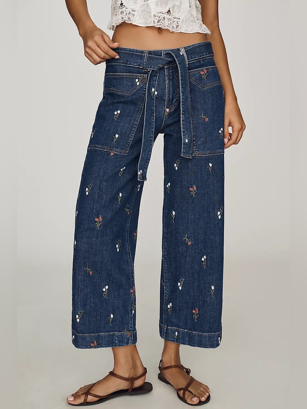 NWT Size 33 - Pilcro Low-Rise Crop Wide-Leg Belted Jeans 99% Cotton (US$ 158)